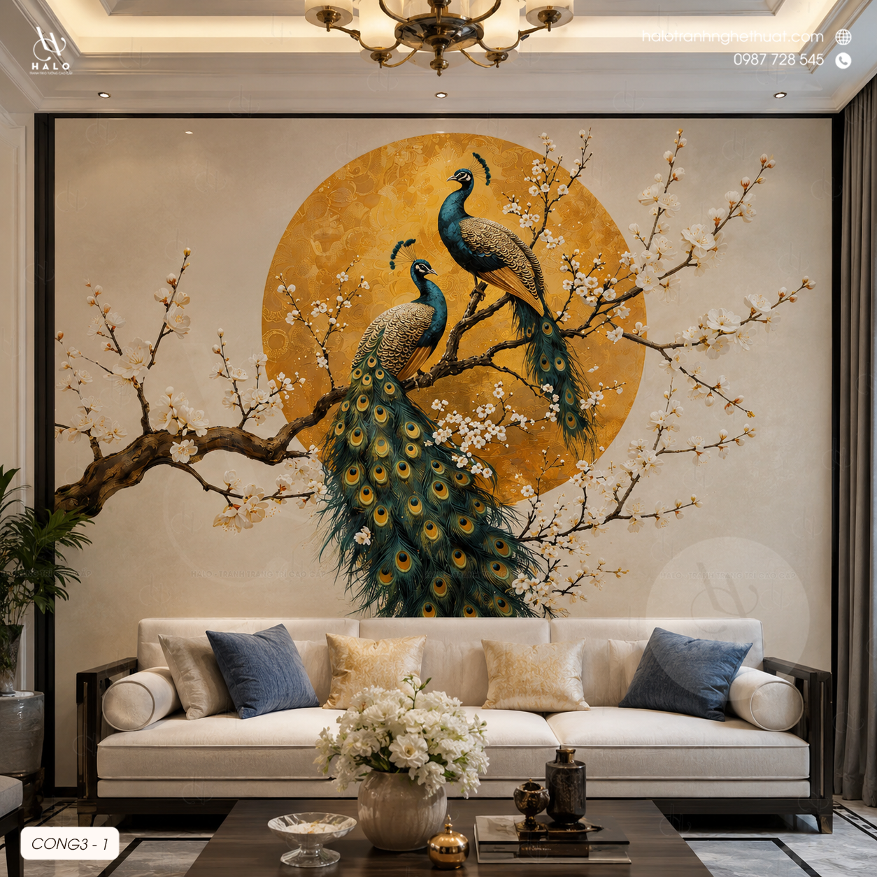  Tranh Dán Khổng Tước Uyên Ương - CONG3 - 1 