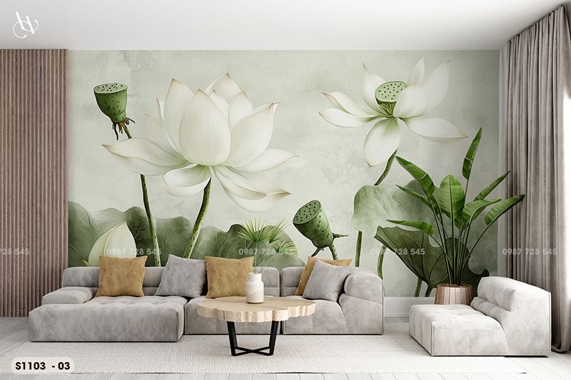  Tranh Dán Tường Hoa Sen 8D 16D - S1103 