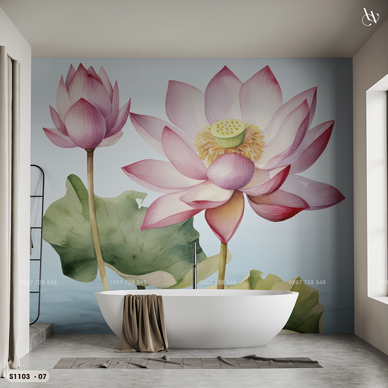 Tranh Dán Tường Hoa Sen 8D 16D - S1103 