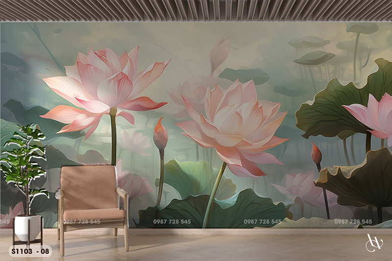  Tranh Dán Tường Hoa Sen 8D 16D - S1103 