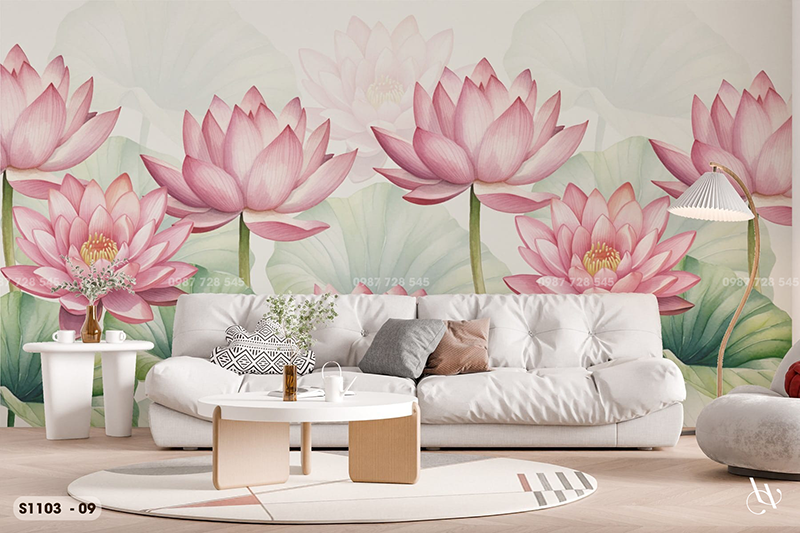  Tranh Dán Tường Hoa Sen 8D 16D - S1103 