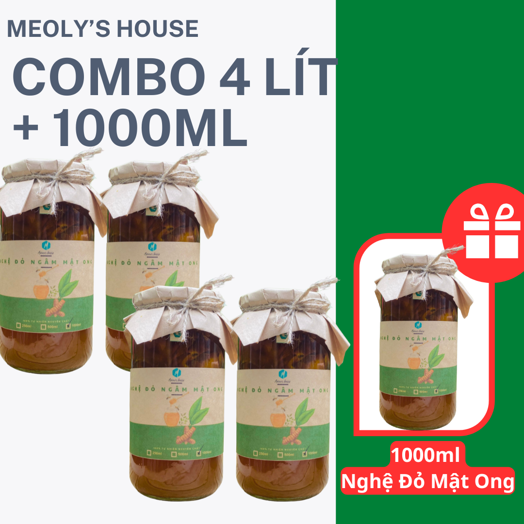  Combo 2 Lít Mật Ong Ngâm Nghệ Đỏ Tặng Thêm 1 Chai 500ml 