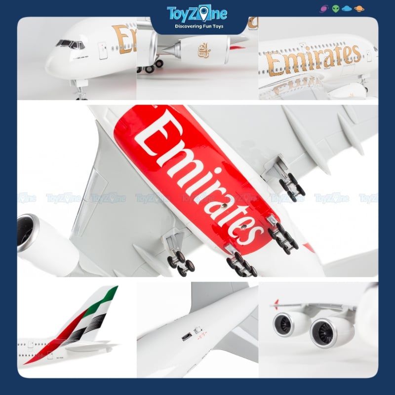 Mô hình máy bay Emirates Airbus A380 47cm lắp ráp có đèn Everfly