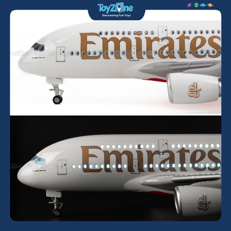 Mô hình máy bay Emirates Airbus A380 47cm lắp ráp có đèn Everfly