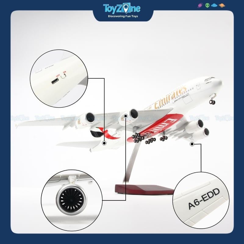 Mô hình máy bay Emirates Airbus A380 47cm lắp ráp có đèn Everfly
