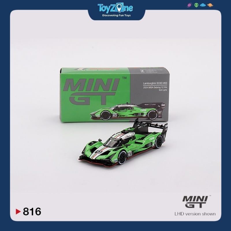 Mô hình xe Lamborghini SC63 2024 IMSA Sebring 12 Hrs 1:64 MiniGT