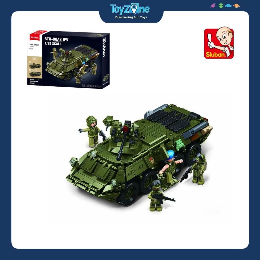 Bộ Đồ Chơi Lắp Ráp Mô Hình Xe Chiến Đấu Bọc Thép BTR-80AS 2in1 1:35 SLUBAN