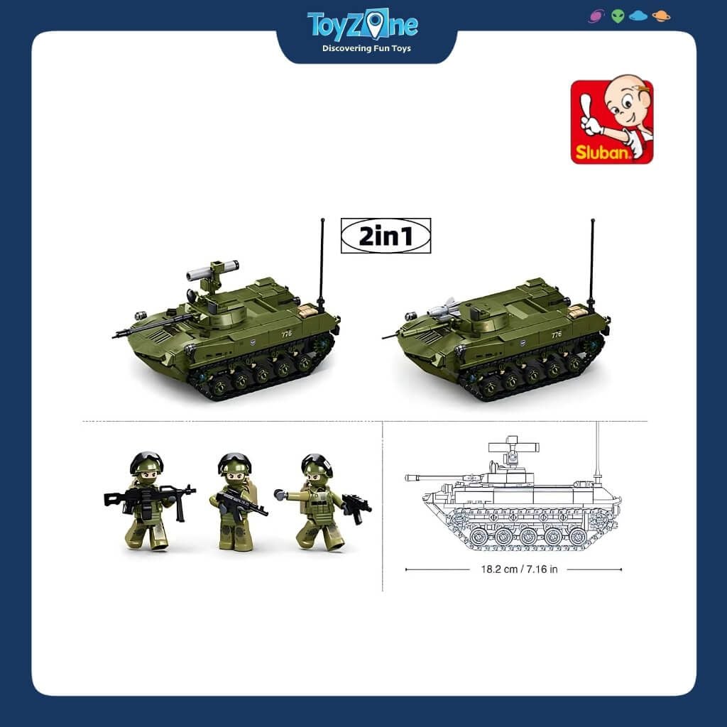 Bộ Đồ Chơi Lắp Ráp Mô Hình Xe Chiến Đấu Bọc Thép BTR-80AS 2in1 1:35 SLUBAN