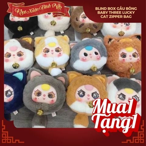 Mô hình Blind box Gấu bông Baby Three Lucky Cat Zipper Bag Series ( Mèo Thần Tài ) BABY THREE