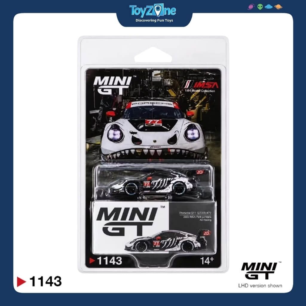 Mô hình xe Porsche 911 GT3 R #77 AO Racing 2025 IMSA Petit Le Mans 1:64 MiniGT