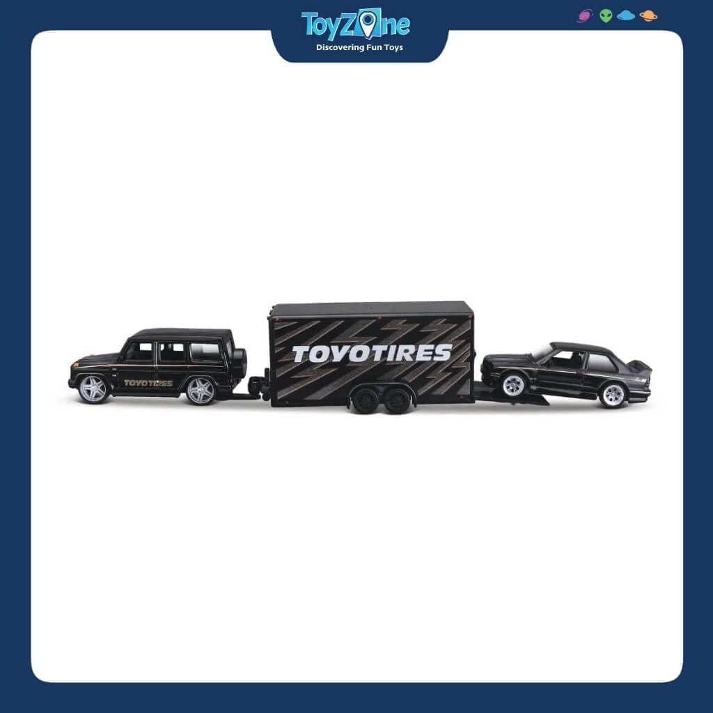 Mô hình xe vận chuyển Mercedes-Benz G-Class + BMW 3 Series M3 1988 Design Team Hauler 1:64 MAISTO