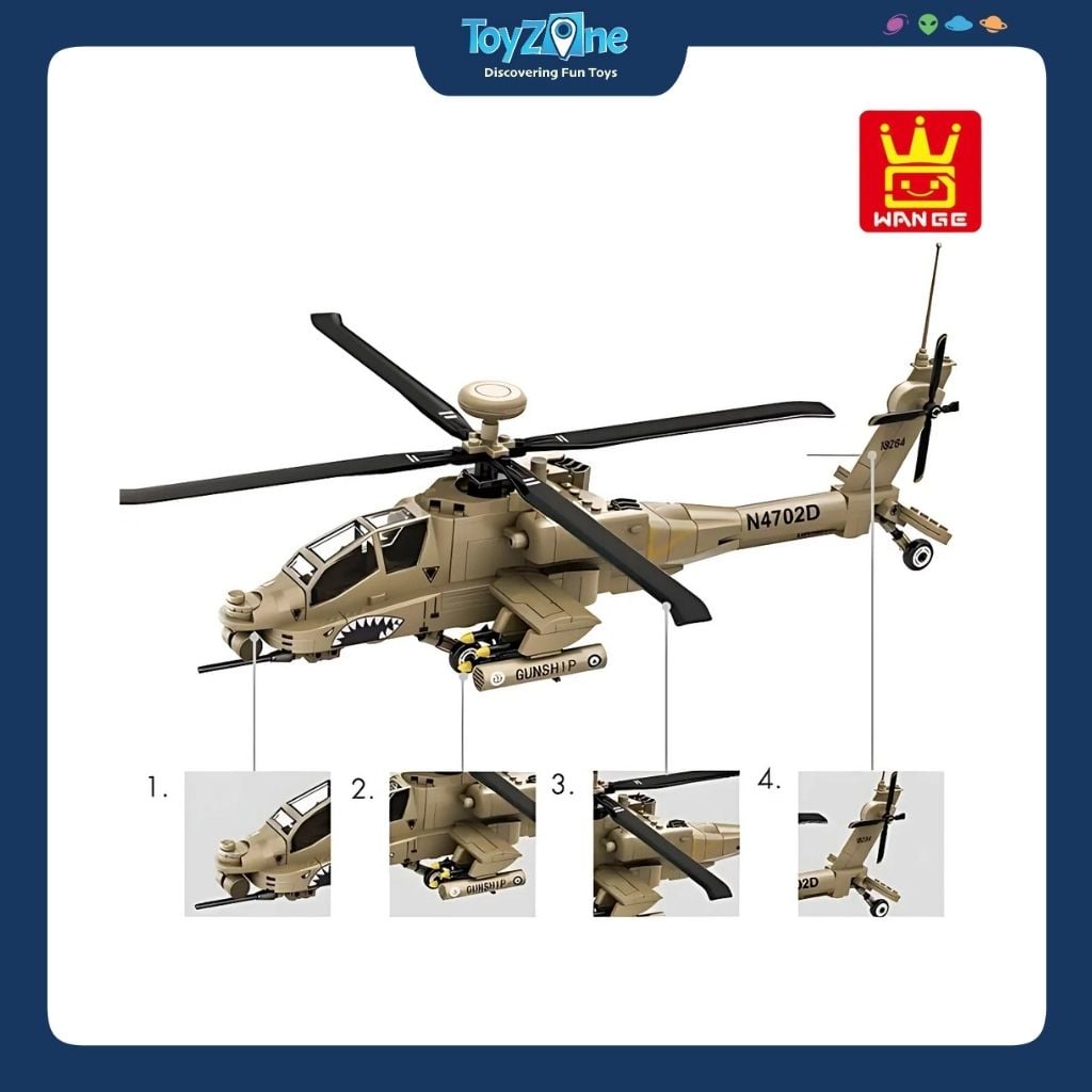 Bộ Đồ Chơi Lắp Ráp Mô Hình Máy Bay Trực Thăng Tấn Công AH-64 Apache WANGE