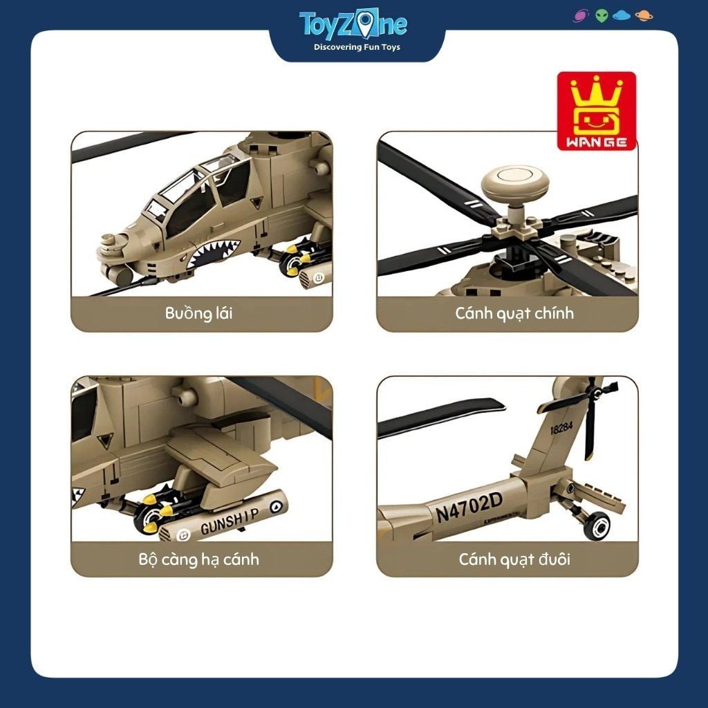 Bộ Đồ Chơi Lắp Ráp Mô Hình Máy Bay Trực Thăng Tấn Công AH-64 Apache WANGE