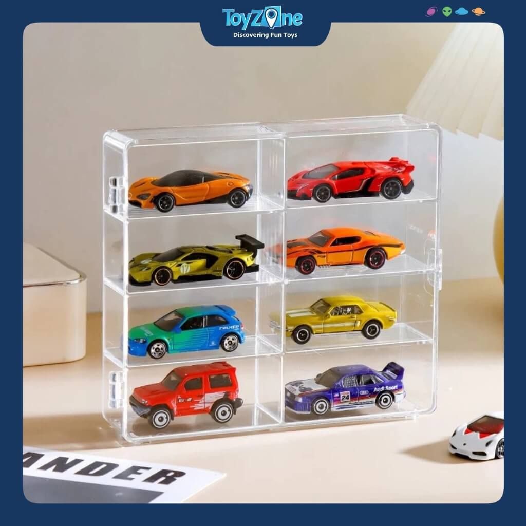 Hộp bảo vệ mô hình xe Hot Wheels, MiniGT, Tomica 8 ngăn 1:64 Mica trong suốt