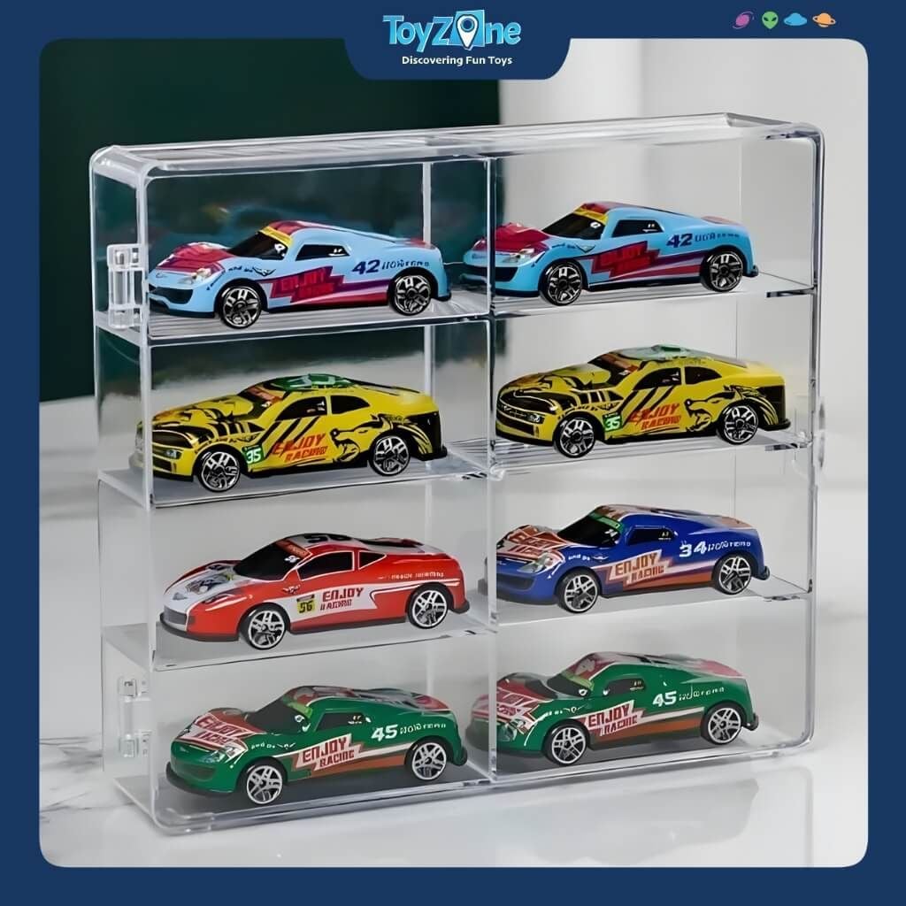Hộp bảo vệ mô hình xe Hot Wheels, MiniGT, Tomica 8 ngăn 1:64 Mica trong suốt