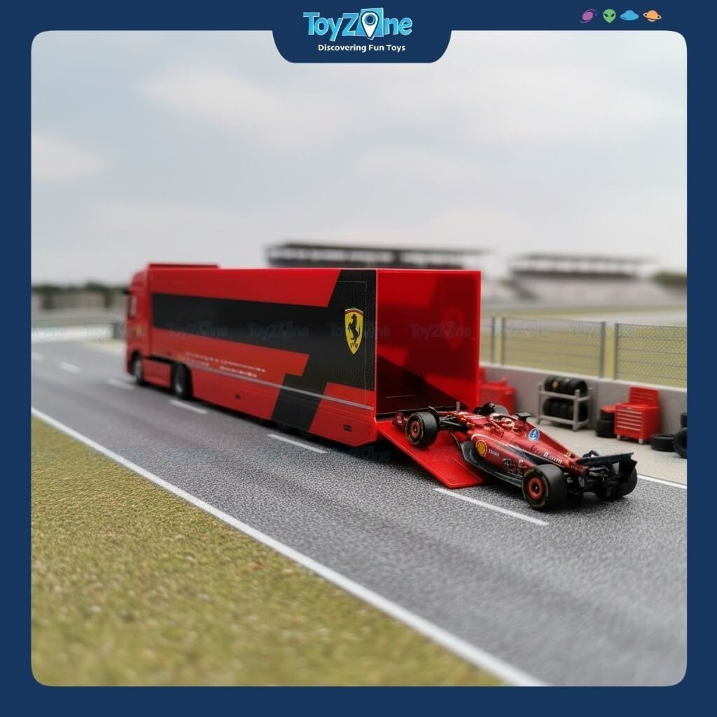Mô hình xe tải Iveco S-Way 570 chở xe đua F1 Ferrari SF-24 1:43 BBURAGO
