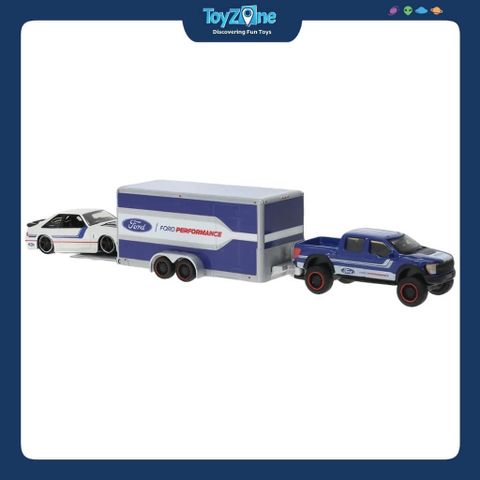 Mô hình xe vận chuyển Ford F150 SVT Raptor 2021 + Ford SVT Cobra 1993 Design Team Hauler 1:64 MAISTO