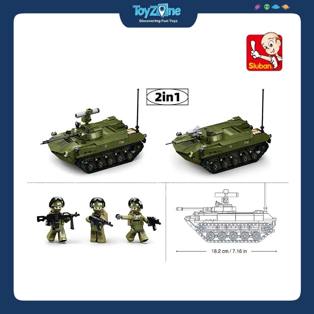 Bộ Đồ Chơi Lắp Ráp Mô Hình Xe Tăng Chiến Đấu Bọc Thép BMD-2S 2in1 1:35 SLUBAN