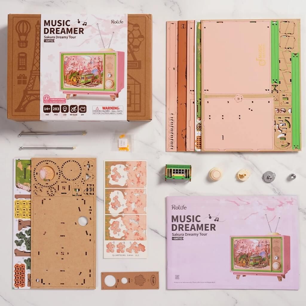 Mô hình gỗ lắp ráp 3D Tivi Chuyến Tàu Hoa Anh Đào Rolife Sakura Dreamy Tour AMT02 ROBOTIME