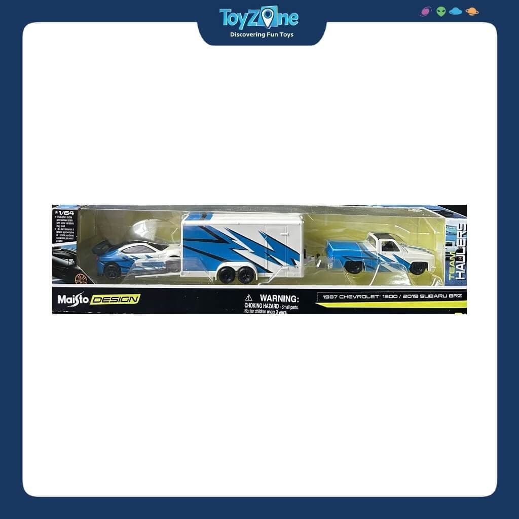 Mô hình xe vận chuyển Chevrolet 1500 1987 + Subaru BRZ 2019 Design Team Hauler 1:64 MAISTO