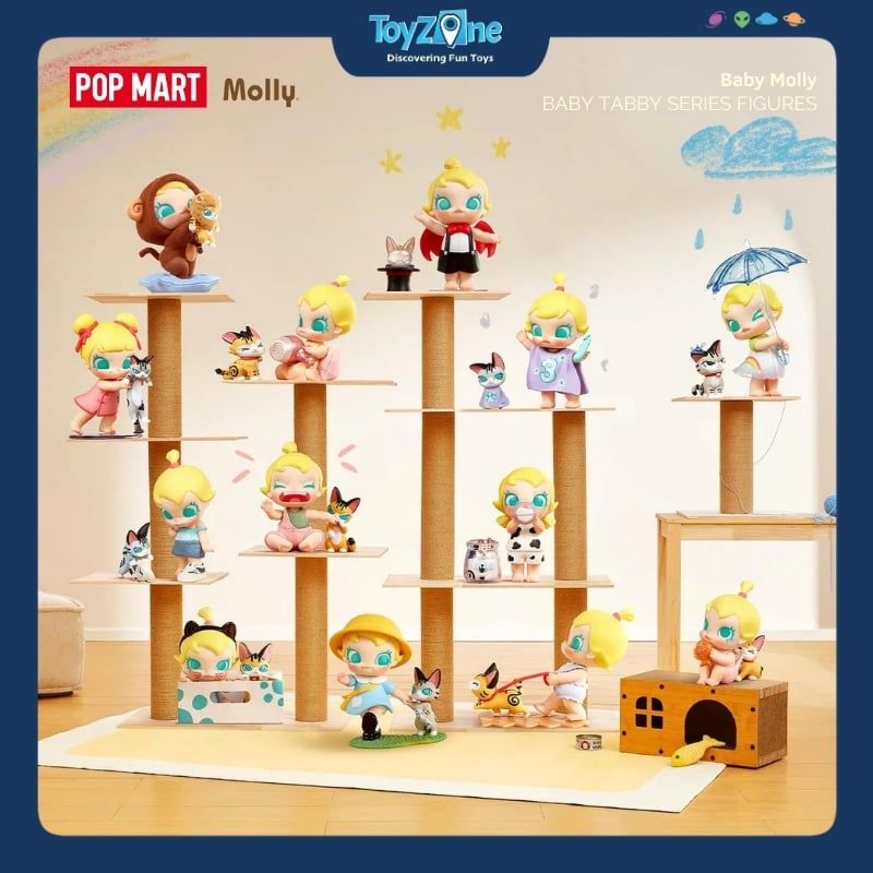 Mô hình đồ chơi Blind box Baby Molly and Baby Tabby Series Figures ( Bé Molly và Mèo Mướp Nhỏ ) POP MART