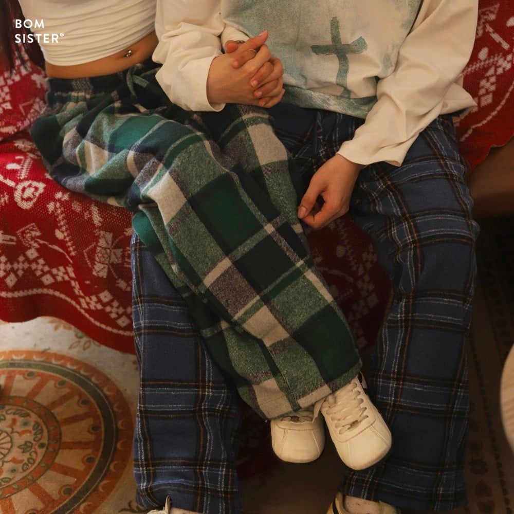 Quần lười caro, dáng suộng rộng che khuyết điểm chân, dễ mặc dễ phối Munii MN2010