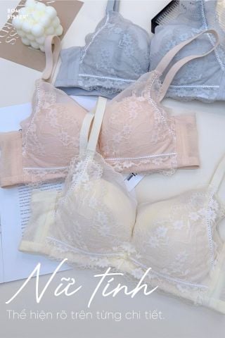 Áo lót ren hoa không gọng, mút vừa, hạn chế bẹt quả, tôn dáng A0K17