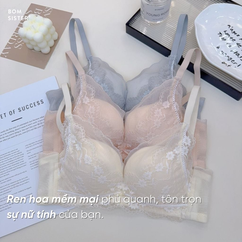 Áo lót ren hoa không gọng, mút vừa, hạn chế bẹt quả, tôn dáng A0K17