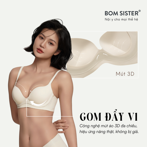 Áo lót nữ chất su, không gọng, mặc được trang phục hở lưng, thoáng mát lưng BOMSISTER MU2610