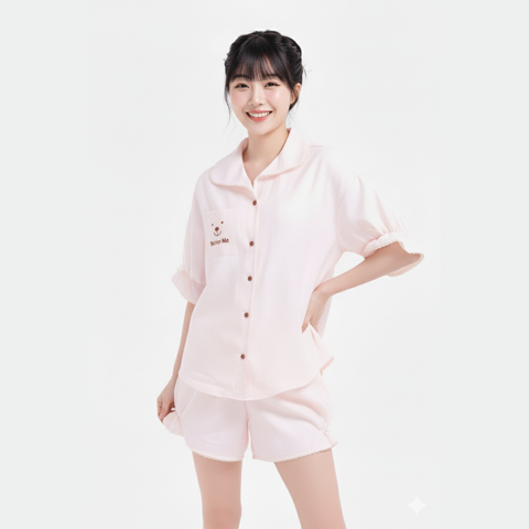 Bộ đồ ngủ, đồ mặc nhà nữ áo có tay quần đùi họa tiết đơn giản dễ thương BOM Sister MN2012