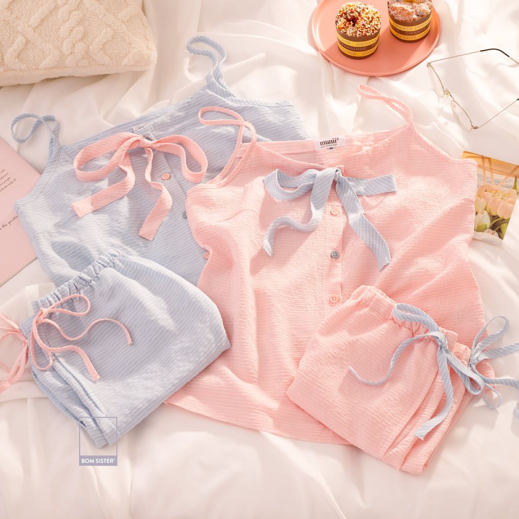 Đồ ngủ 2 dây dễ thương, vải xốp mát da, thoải mái Munii MN2014
