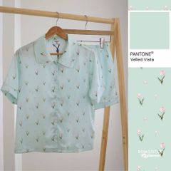 [FREESHIP] Đồ ngủ pyjama lụa cao cấp, tặng khăn lụa & cột tóc tone màu pastel N1004 - BOM Sister