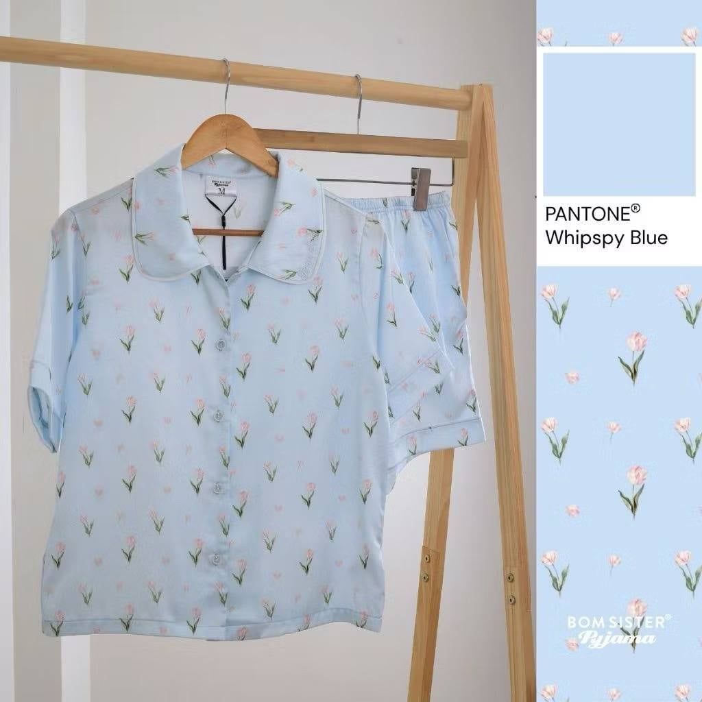 [FREESHIP] Đồ ngủ pyjama lụa cao cấp, tặng khăn lụa & cột tóc tone màu pastel N1004 - BOM Sister