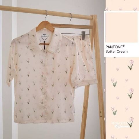 [FREESHIP] Đồ ngủ pyjama lụa cao cấp, tặng khăn lụa & cột tóc tone màu pastel N1004 - BOM Sister