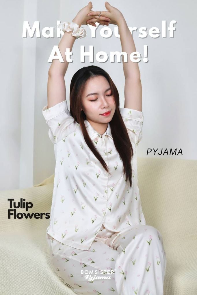 [FREESHIP] Đồ ngủ pyjama lụa cao cấp, tặng kèm khăn lụa & cột tóc tone màu pastel N1003 - BOM Sister
