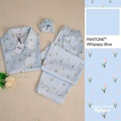 [FREESHIP] Đồ ngủ pyjama lụa cao cấp, tặng kèm khăn lụa & cột tóc tone màu pastel N1003 - BOM Sister
