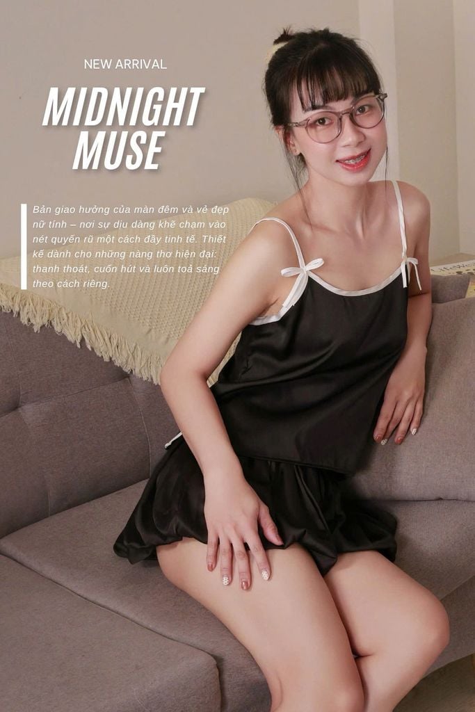 Bộ đồ ngủ nữ hai dây, quần bí đính nơ trendy N1011 - BOM Sister