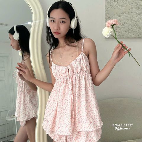 Bộ đồ ngủ nữ hai dây, quần bí N1008 - BOM Sister