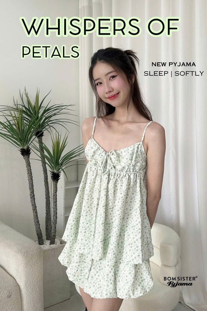 Bộ đồ ngủ nữ hai dây, quần bí N1008 - BOM Sister