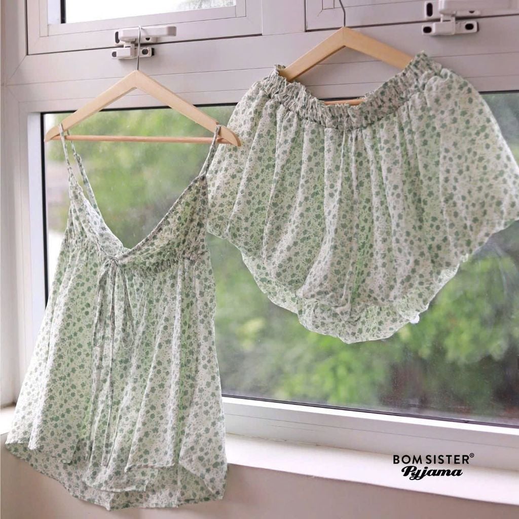 Bộ đồ ngủ nữ hai dây, quần bí N1008 - BOM Sister