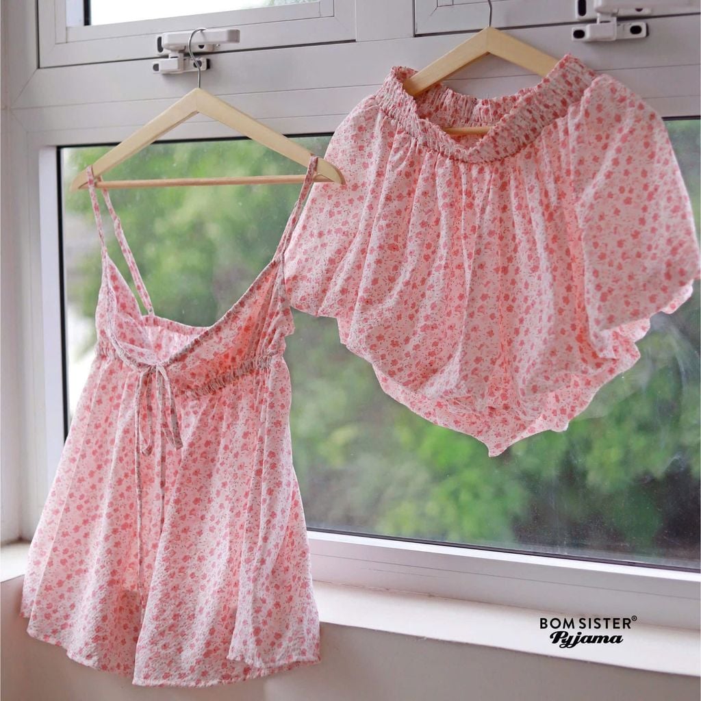 Bộ đồ ngủ nữ hai dây, quần bí N1008 - BOM Sister