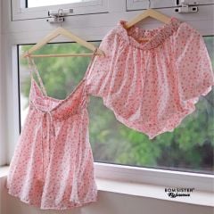 Bộ đồ ngủ nữ hai dây, quần bí N1008 - BOM Sister
