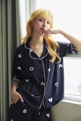 Bộ Đồ Ngủ Nữ Quần Dài Pyjama Lụa Cao Cấp Họa Tiết Trái Tim Dễ Thương BOMSISTER MN2025