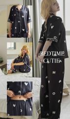 Bộ Đồ Ngủ Nữ Quần Dài Pyjama Lụa Cao Cấp Họa Tiết Trái Tim Dễ Thương BOMSISTER MN2025