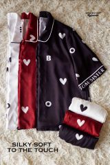 Bộ Đồ Ngủ Nữ Quần Dài Pyjama Lụa Cao Cấp Họa Tiết Trái Tim Dễ Thương BOMSISTER MN2025