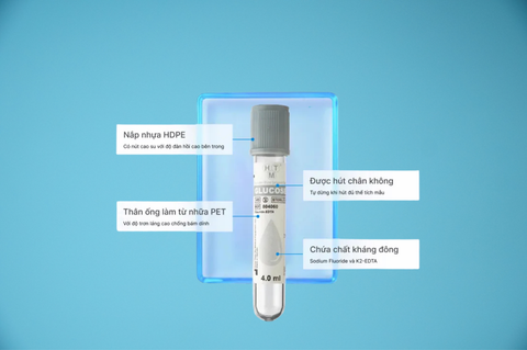  Ống nghiệm CHÂN KHÔNG GLUCOSE HTM 2ml nắp kem, xét nghiệm đường huyết 