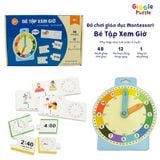  Đồ chơi học xem giờ Montessori song ngữ - Đồng hồ giấy mô phỏng & ghép hình thời gian cho bé 5+ 