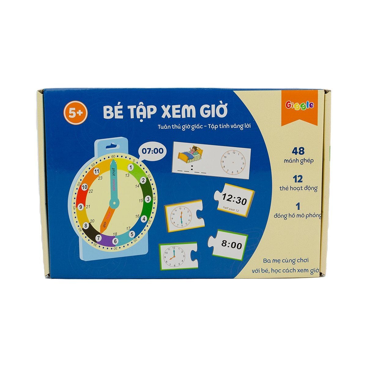  Đồ chơi học xem giờ Montessori song ngữ - Đồng hồ giấy mô phỏng & ghép hình thời gian cho bé 5+ 