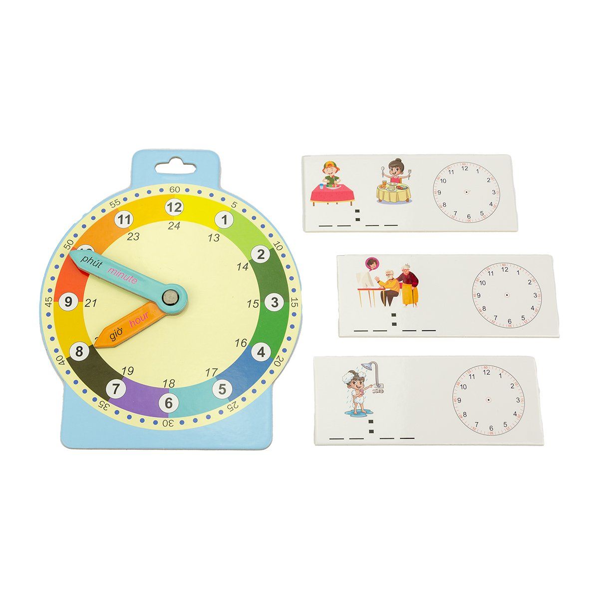  Đồ chơi học xem giờ Montessori song ngữ - Đồng hồ giấy mô phỏng & ghép hình thời gian cho bé 5+ 