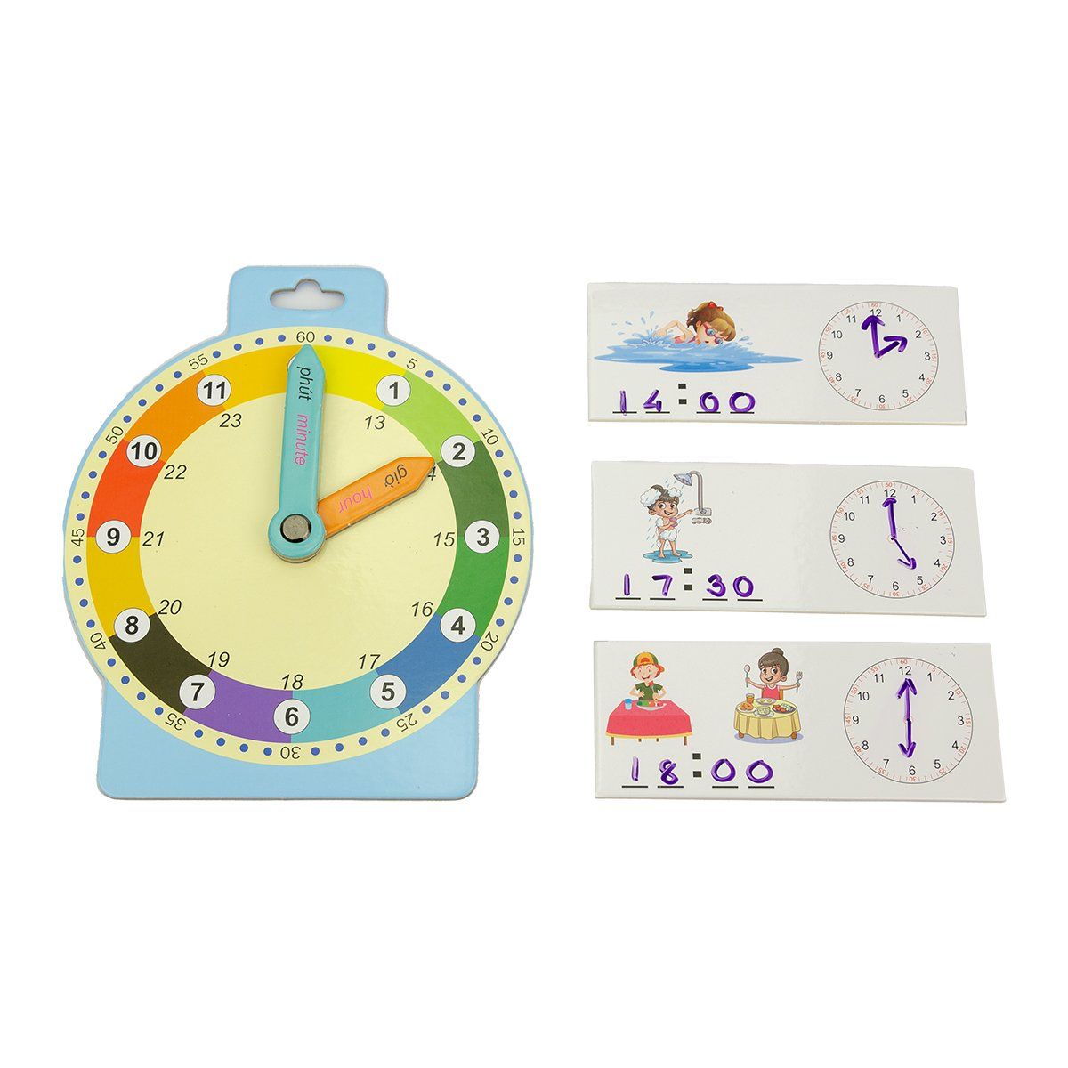  Đồ chơi học xem giờ Montessori song ngữ - Đồng hồ giấy mô phỏng & ghép hình thời gian cho bé 5+ 